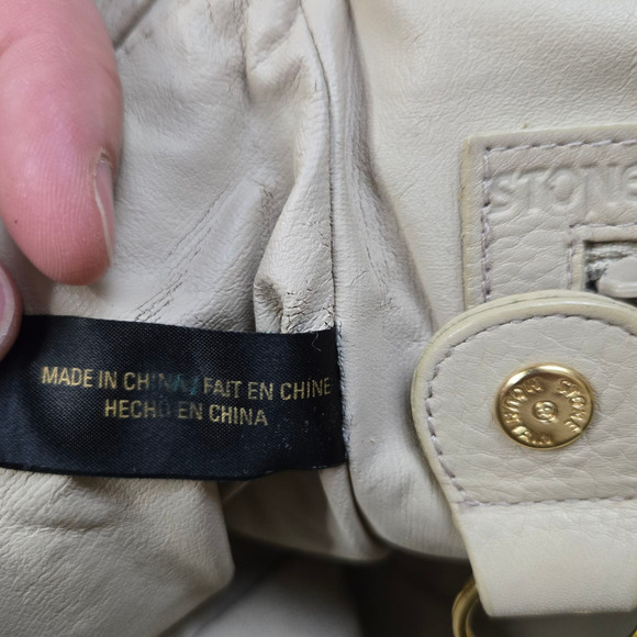 Vintage 1990s Beige Ivory Pebbled Leather Everyday Double Handle Shoulder Bag - Picture 15 of 16